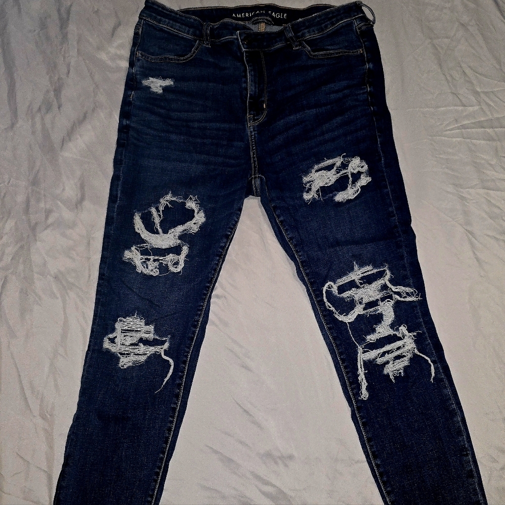 American Eagle Outfitters Navy Ripped Skinny Jeans